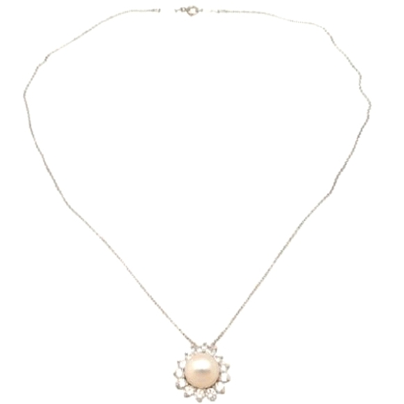 Tiffany & Co. Diamond and Pearl Platinum Pendant a - Picture 2 of 3